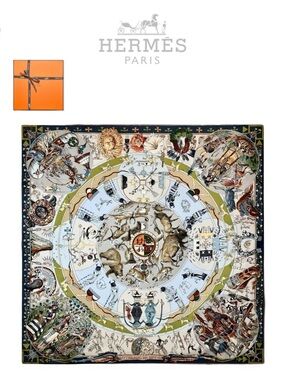 HERMÈS Les Mythologies des Hommes Rouges Scarf 90 Silk Carre with Box